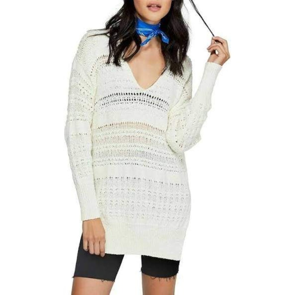 Free People Ivory Hot Tropics Pullover Sweater (S) Ivory Tunic Sweater Oversized - Picture 3 of 16
